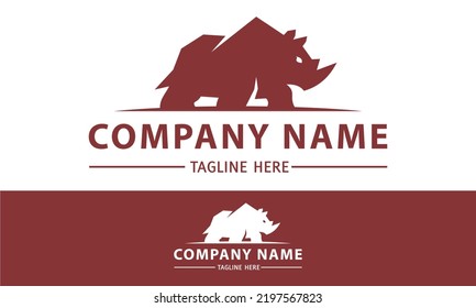 Red Color Animal Rhino Attack Logo Design