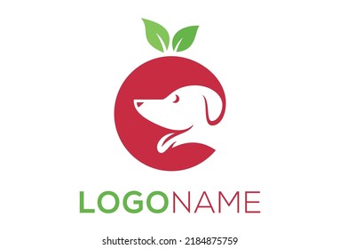 Red Color Apple Negative Space Dog Logo Design