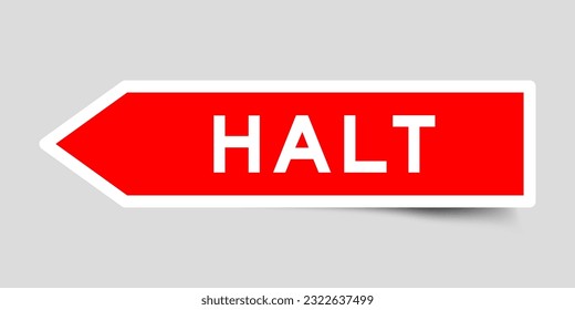 roter Pfeil-Form-Aufkleber mit Wort auf grauem Hintergrund