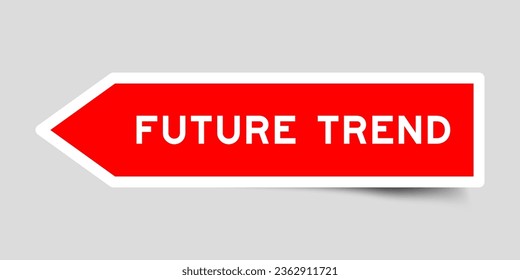 Etiqueta adhesiva de forma de flecha de color rojo con tendencia de futuro de palabra sobre fondo gris