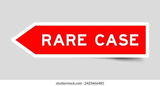 Red color arrow shape sticker label with word rare case on gray background