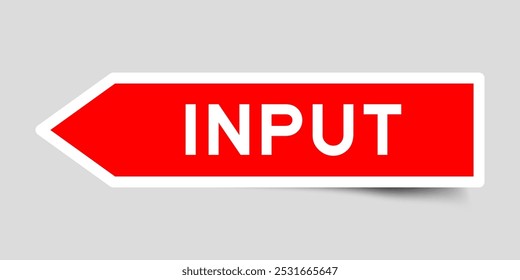 Red color arrow shape sticker label with word input on gray background