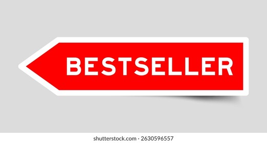 Red color arrow shape sticker label with word best seller on gray background