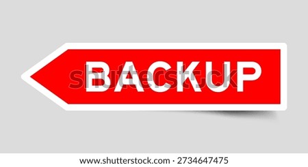 Red color arrow shape sticker label with word back up on gray background