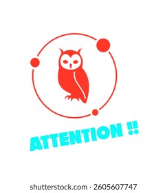 Red color attention icon with an owl
