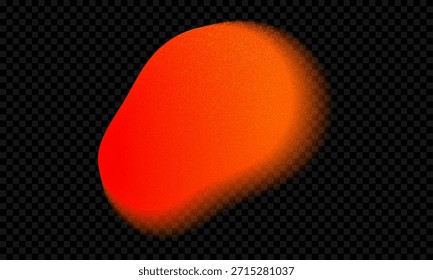 Forma de bolha de gradiente de aura de cor vermelha. Borrão laranja abstrato com efeito de sobreposição de ruído. Líquido granulado, figura de y2k. Neon ombre orgânico geométrico com textura de grãos e salpicos de partículas lisas isolados.