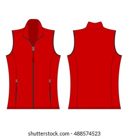 red color autumn fleece vest isolated vector on the white background
