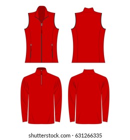 red color autumn fleece vest and jacket set isolated vector on the white background