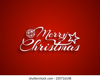 Red color background with beautiful text design of Merry Christmas.