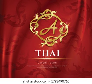 Red color background, Thai traditional concept The Arts of Thailan, Floral retro wallpaper with grunge effect.  EPS 10 vector illustration.