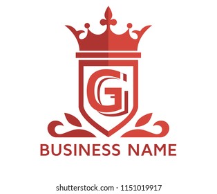 red color beautiful simple luxury classic vintage swirl or floral shield border logo design template with initial name of business company on it type letter g
