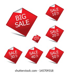 Red Color Big Sale tags with sale various percent - Vector
