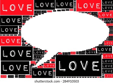 Red color and black color type font love letter become think bubble vector print pattern. for valentines day t shirt printing fashion trends, poster, gift card design