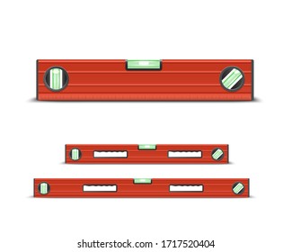 red color building level, realistic construction tool level illustration isolated on white background engineering equipment
