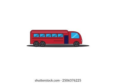 Gráficos de maqueta de Ilustración vectorial plana simple de autobús de color rojo para camisetas, carteles y diseños de tarjetas de felicitación.