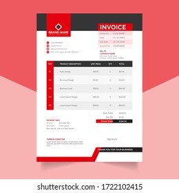 Red color Business Invoice Template Vector format