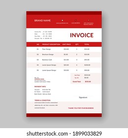 red color business invoice template vector format