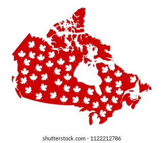 red color canada map with maple leaf texture vector illustration topography for education