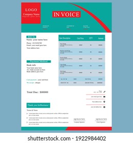 Red Color Cash Memo ,Professional Invoice Bill Vector Template Design .