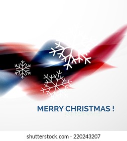 Red color Christmas blurred waves and snowflakes abstract background