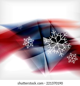 Red color Christmas blurred waves and snowflakes abstract background