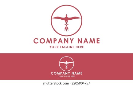 Red Color Circle Bird Spread Wing Logo Design