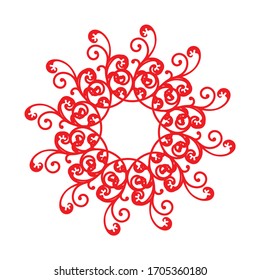 Elemento de diseño de formas redondeadas de color rojo, gráfico vectorial ornamental, aislado en blanco