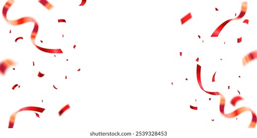 Red color confetti. Falling shiny blue confetti isolated on a white background. Bright festive tinsel of red color. Luxury greeting rich card.