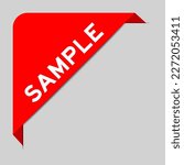 Red color of corner label banner with word sample on gray background