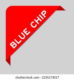 Red color of corner label banner with word blue chip on gray background