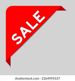 Red color of corner label banner with word sale on gray background