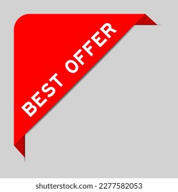 Red color of corner label banner with word best offer on gray background