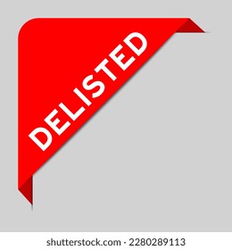 Red color of corner label banner with word delisted on gray background