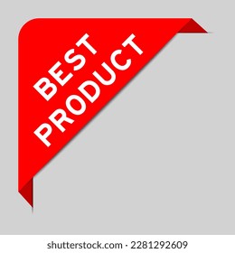 Red color of corner label banner with word best product on gray background