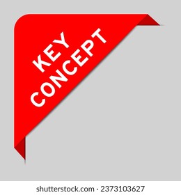 Red color of corner label banner with word key concept on gray background