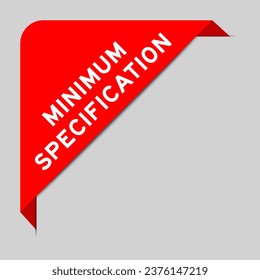 Color rojo del cartel de la etiqueta de esquina con especificación de la palabra mínima en fondo gris