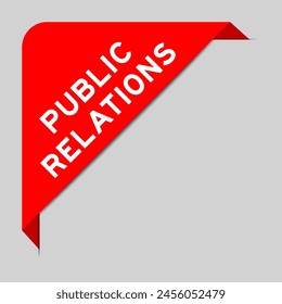 Red color of corner label banner with word public relations on gray background