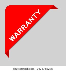 Red color of corner label banner with word warranty on gray background