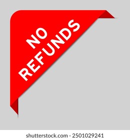 Red color of corner label banner with word no refunds on gray background