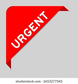 Red color of corner label banner with word urgent on gray background