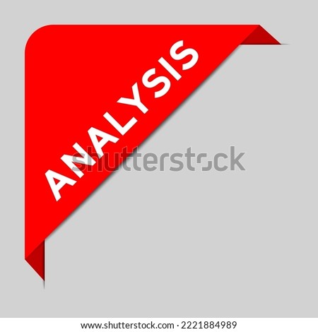 Red color of corner label banner with word analysis on gray background