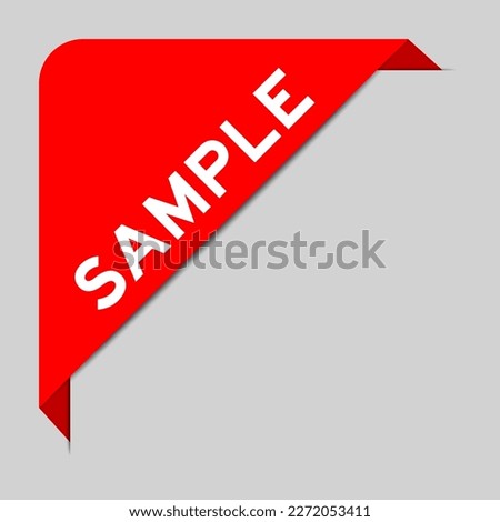 Red color of corner label banner with word sample on gray background