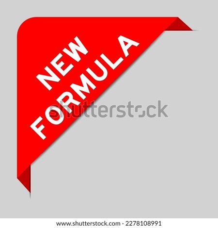 Red color of corner label banner with word new formula on gray background
