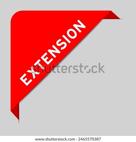 Red color of corner label banner with word extension on gray background