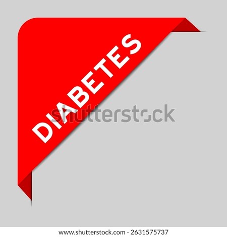 Red color of corner label banner with word diabetes on gray background