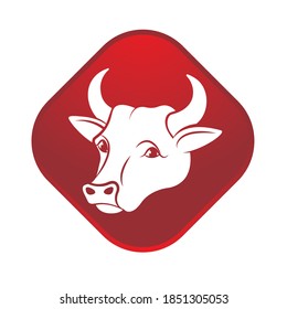 red color cow head icon isolated on white