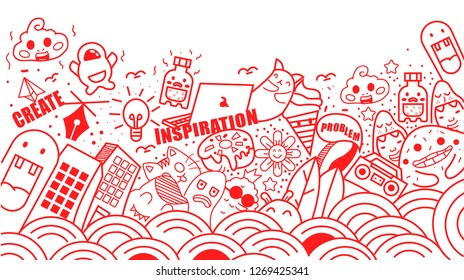 red color Creative art doodles hand drawn Design illustration