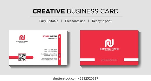 Red color creative business card design template 