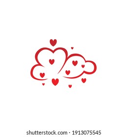 Red color creative cloud of love logo design illustration. Cloud with red heart shape represent a love concept design logo vector