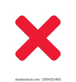 Red color cross icon on white background 